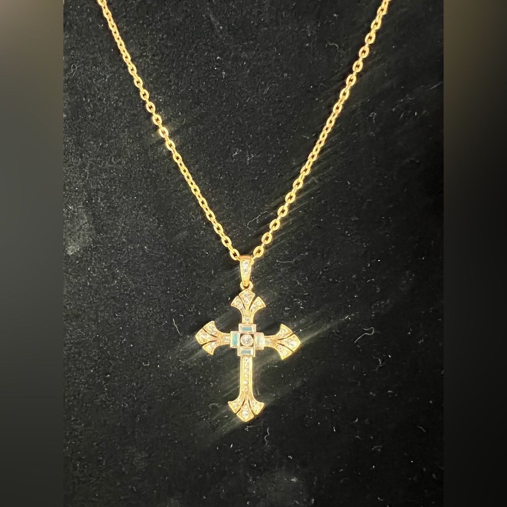 Vatican Library Gold-Tone Cross Necklace w/ Sparkling Rhinestones - Picture 7 of 16
